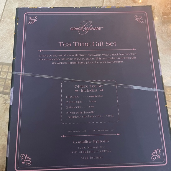 7pc white & gold polkadot Teapot, spoons, Cup & Saucer boxed by Grace teaware - Picture 5 of 16